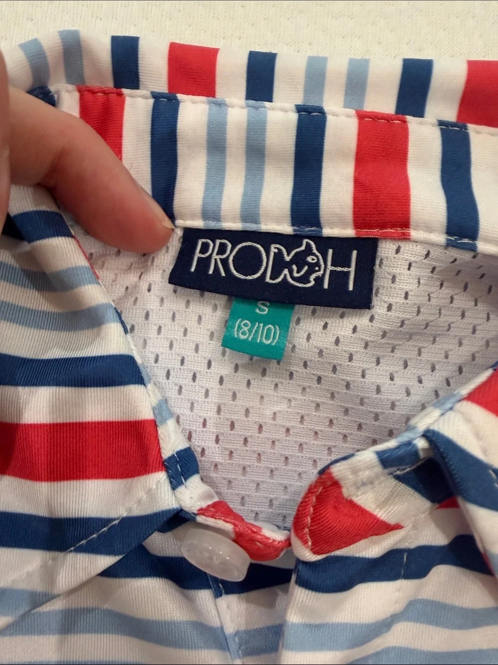 Prodoh Short-Sleeve Polo Shirt - Red, Blue & White Stripes S 8/10